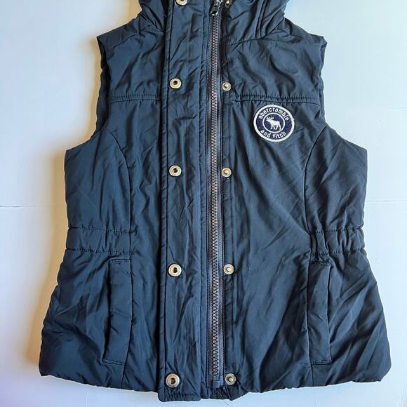 Abercrombie Kids Black Puffer Hoodie Vest Small - Picture 5 of 9